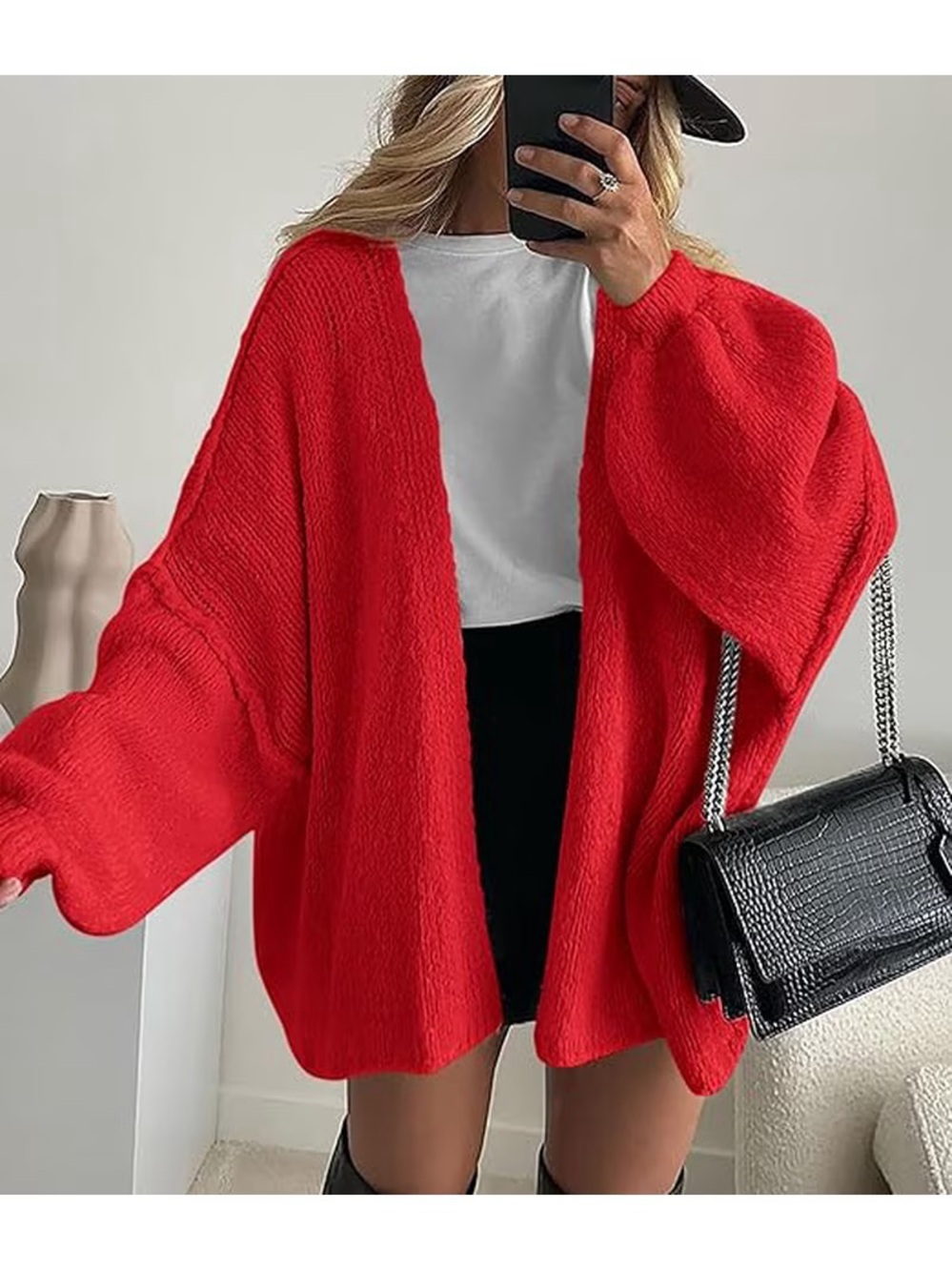 Oversized PRETTYGARDEN Women's Open Front Oversized Cardigan Size S Red